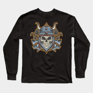 Traditional Vikings Skull Tattoo Long Sleeve T-Shirt